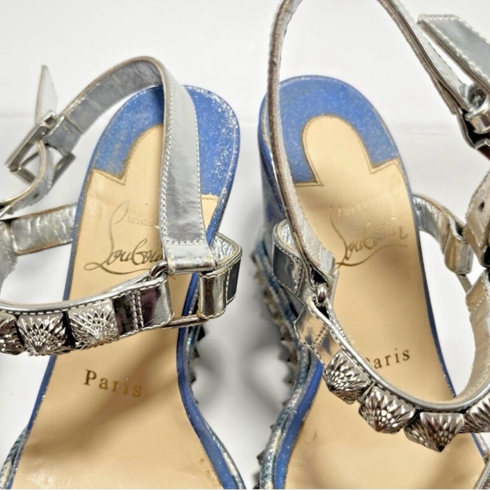 Christian Louboutin Silver Studded Wedge Sandals - Picture 7 of 11